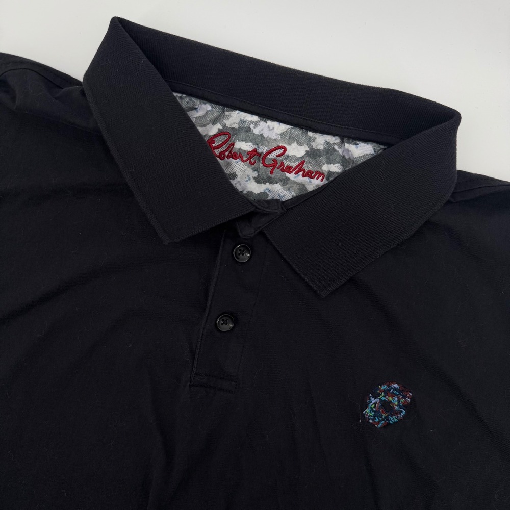 Robert Graham Men‎ 2XL Black Short Sleeve Polo Shirt Embroidered Skull Logo
